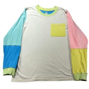 Mokuyobi Shirt Mens Large Multicolor Colorblock Long Sleeve Pocket Cotton Tee
